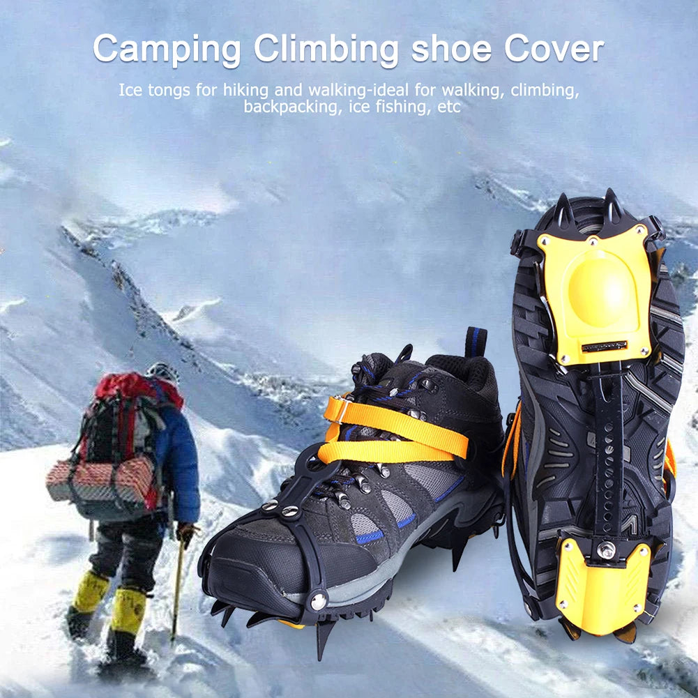 1 Pair New Mountaineering Cleats Stainless Steel 10 Teeth Bundled Crampons Anti-Slip with Carry Bag Adjustable for Men and Women