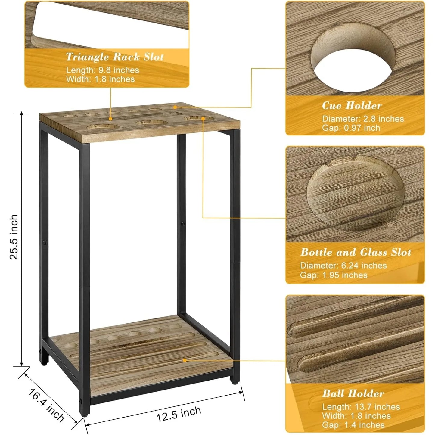 6-Cue Pool Rack Wood Floor Stand, Billiard Stick Holder for Game Room Club, Wall Mount Optional Pool Table Accessories
