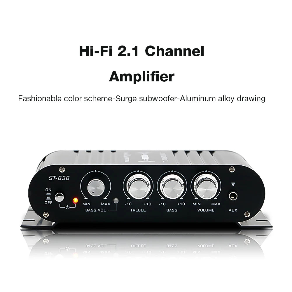 ST-838 Home Theater Amplifiers HiFi 2.1 Channel Power Amplifier Stereo Bass Sound Car Home Amp Media Player Subwoofer Amplifier