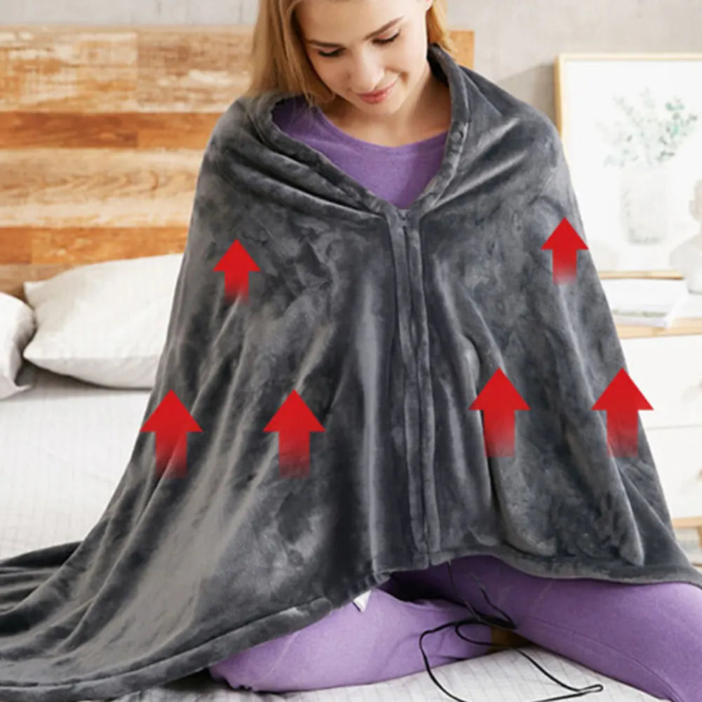 USB Electric Heated Blanket 3 Heating Levels Fleece Heated Blanket Wearable Body Warmer Blanket Quickly Heated Cape Pad