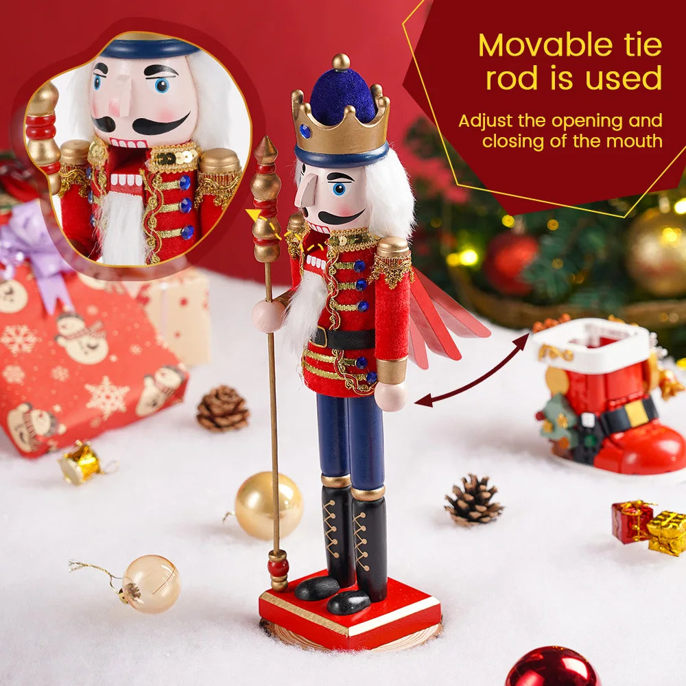 38cm Christmas Decoration Large Wooden Nutcracker Soldier Doll Christmas New Year Gift European Style Desktop Decoration