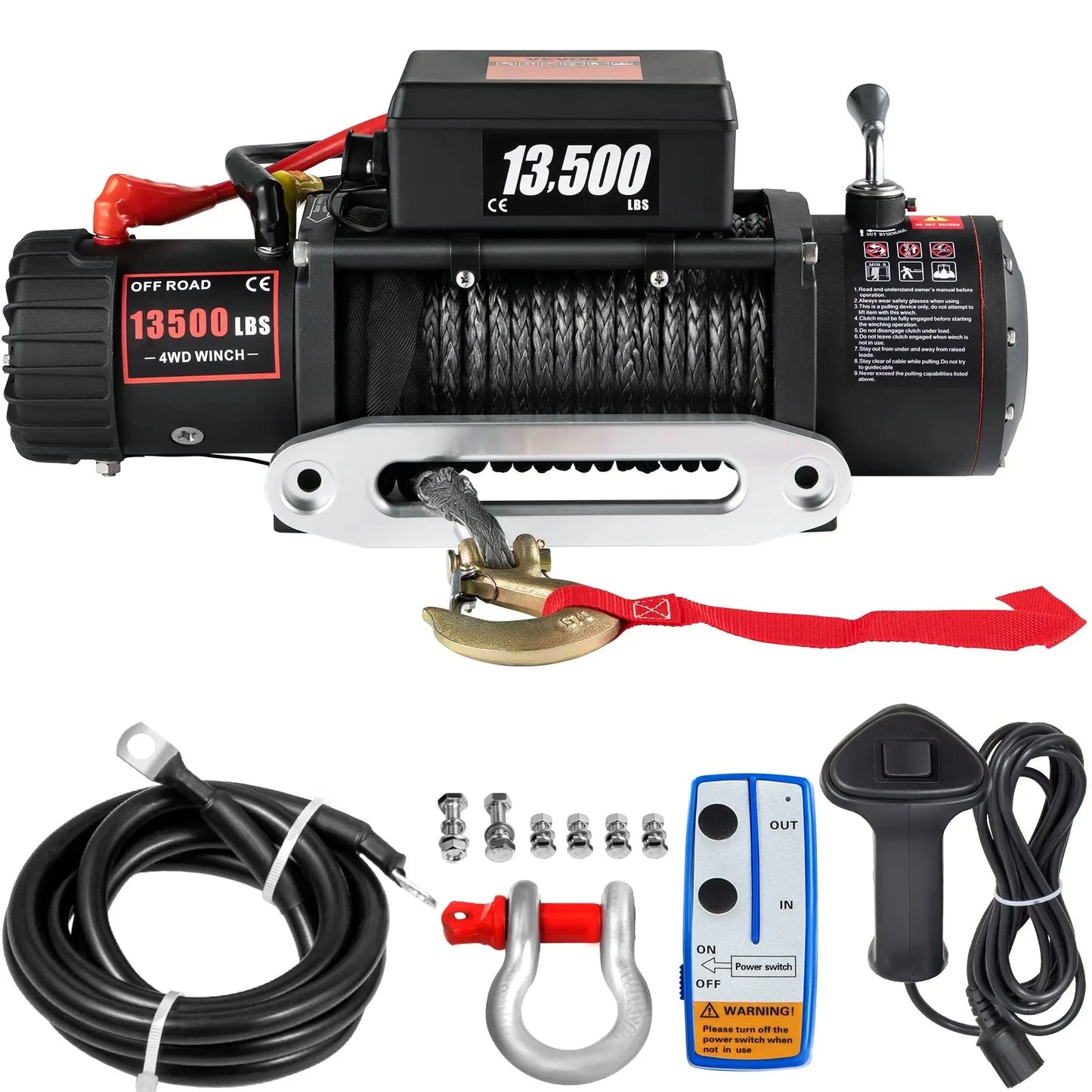 VEVOR 13500LBS Electric Truck Winch12v Electric Winch ATV Synthetic Rope with Remote Control for 4X4 Car Trailer ATV Truck