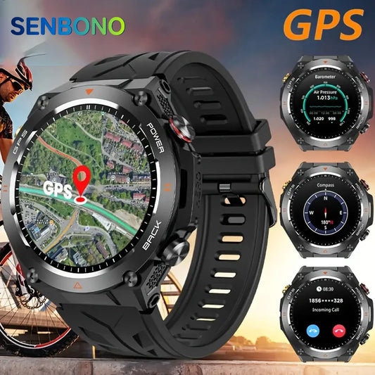 SENBONO 2025 Built-in GPS Smart Watch Bluetooth Call 1ATM Waterpro Military Sports Fitness Tracker Smartwatch for Men