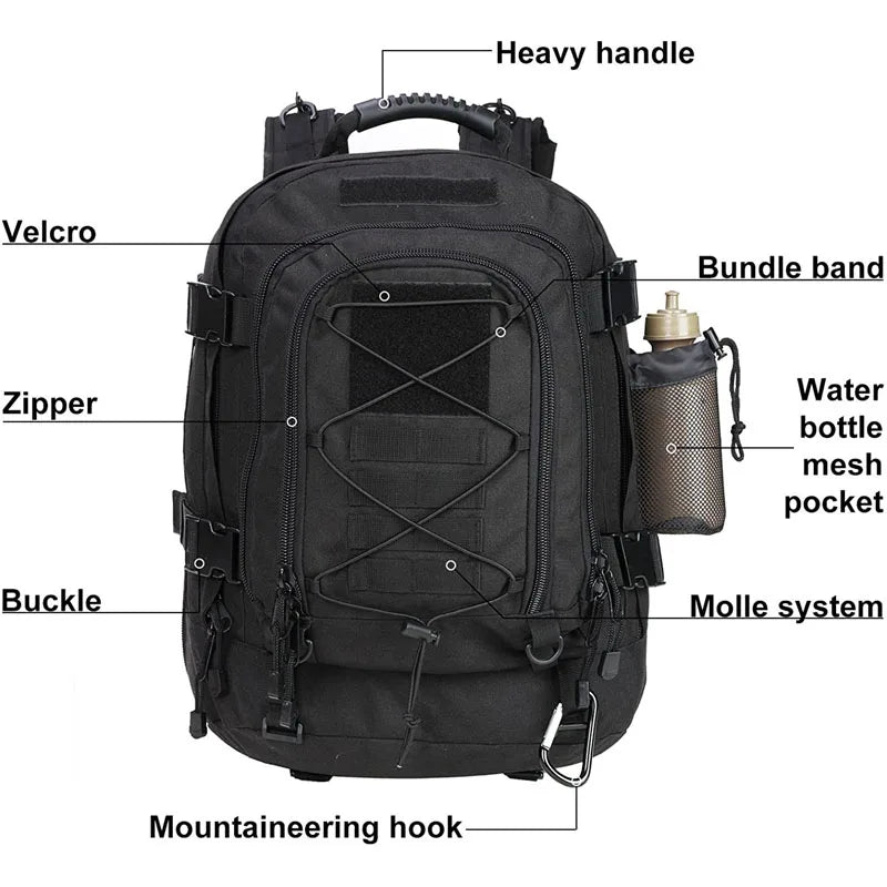 60L Military Tactical Backpack Army Molle Assault Rucksack Outdoor Travel Hiking Rucksacks Camping Hunting