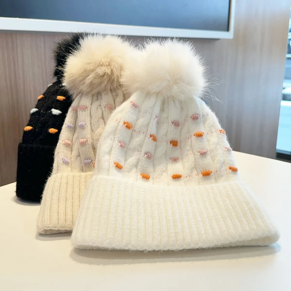 Women Winter Warm Beanie Hat Thickened Cold-Proof Knitted Cap Outdoor Sports Cycling Skiing Pullover Cap for Women