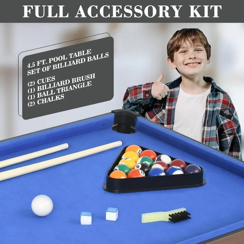Pool Table, Portable Wooden Billiards Table for Kids, Indoor Pool Game Tables with 2 Cue Sticks, 16 Balls, Triangle, Chalk