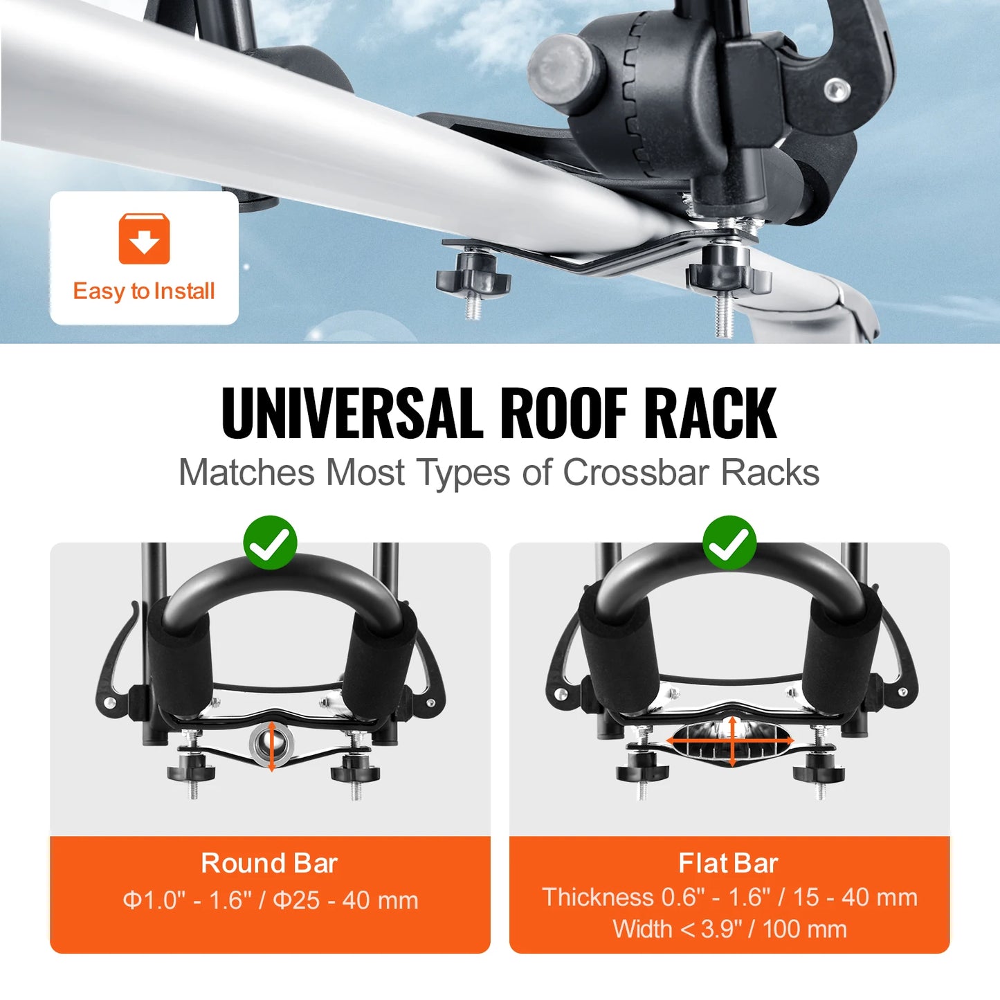 VEVOR Kayak Roof Rack 2 Pairs J-Bar Soft Roof Rack Quick Folding Top Mount Tie Down Carrier for kayak Surf Board Canoe Ski Board