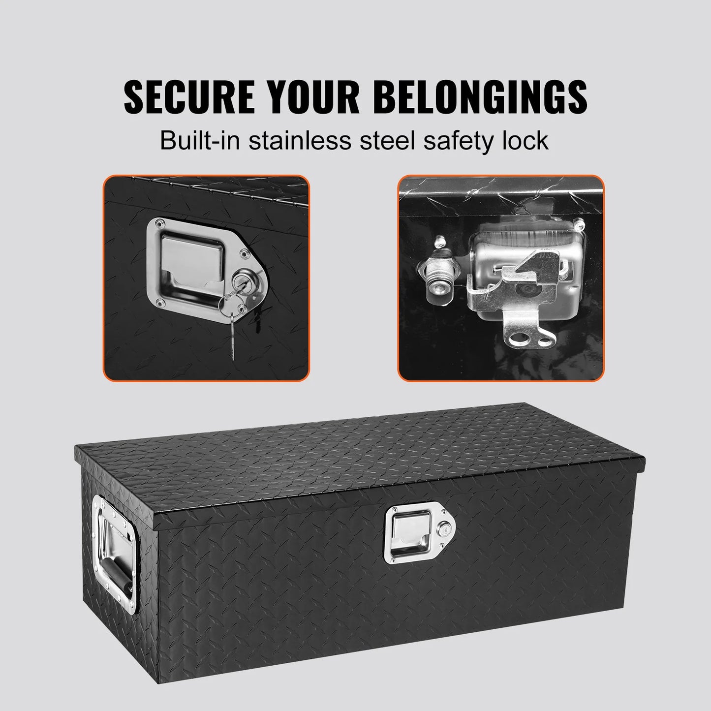 VEVOR Heavy Duty Aluminum Truck Bed Tool Box, Diamond Plate Tool Box with Side Handle and Lock Keys for Pickup, Truck Bed, RV