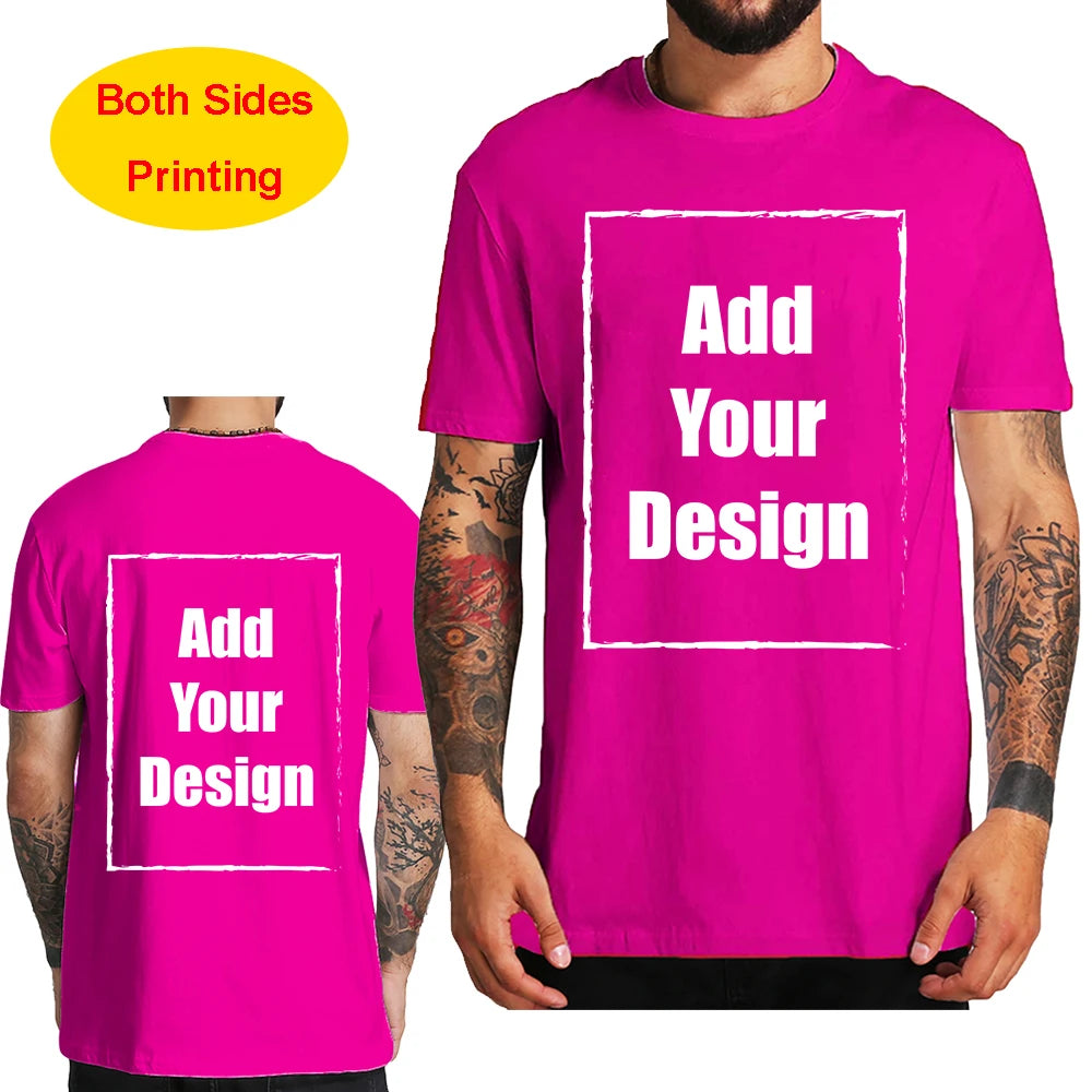 Custom T Shirt for Men Front Back Print Make Your Design Logo Text Gift Tshirt 100% Cotton Made in US