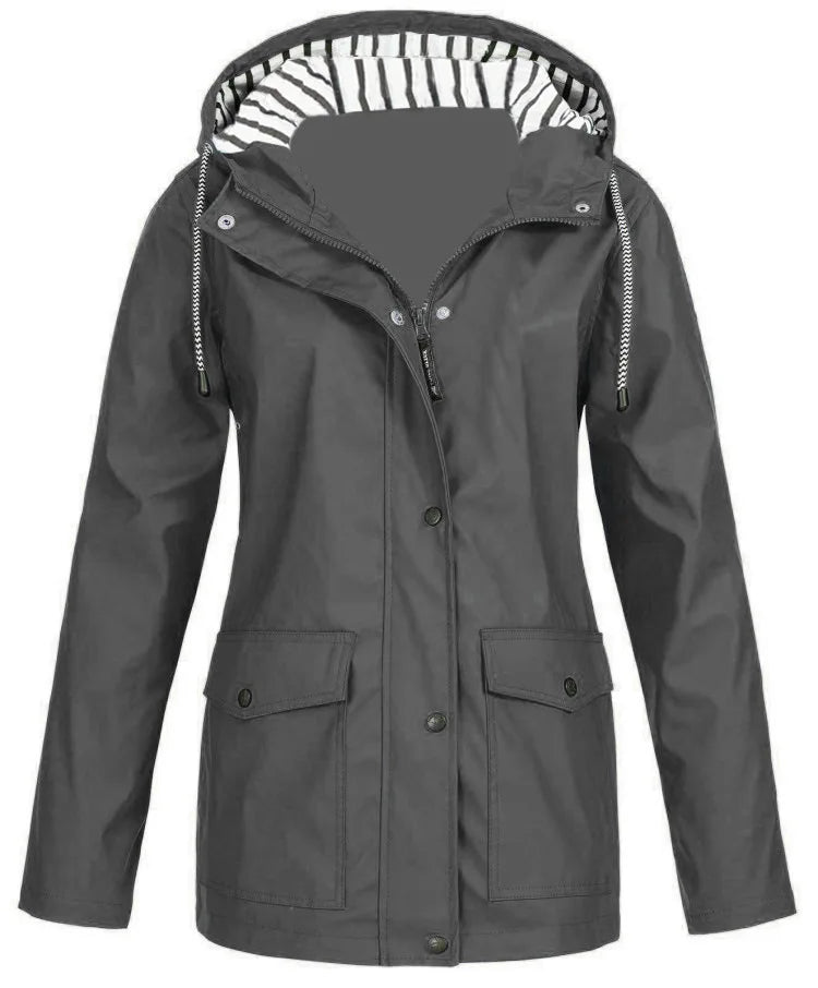 Waterproof Sunscreen Outdoor Sportswear Women'S Jacket Jacket Casual Hooded Long-Sleeved Loose Jacket Striped Plus Size Assault