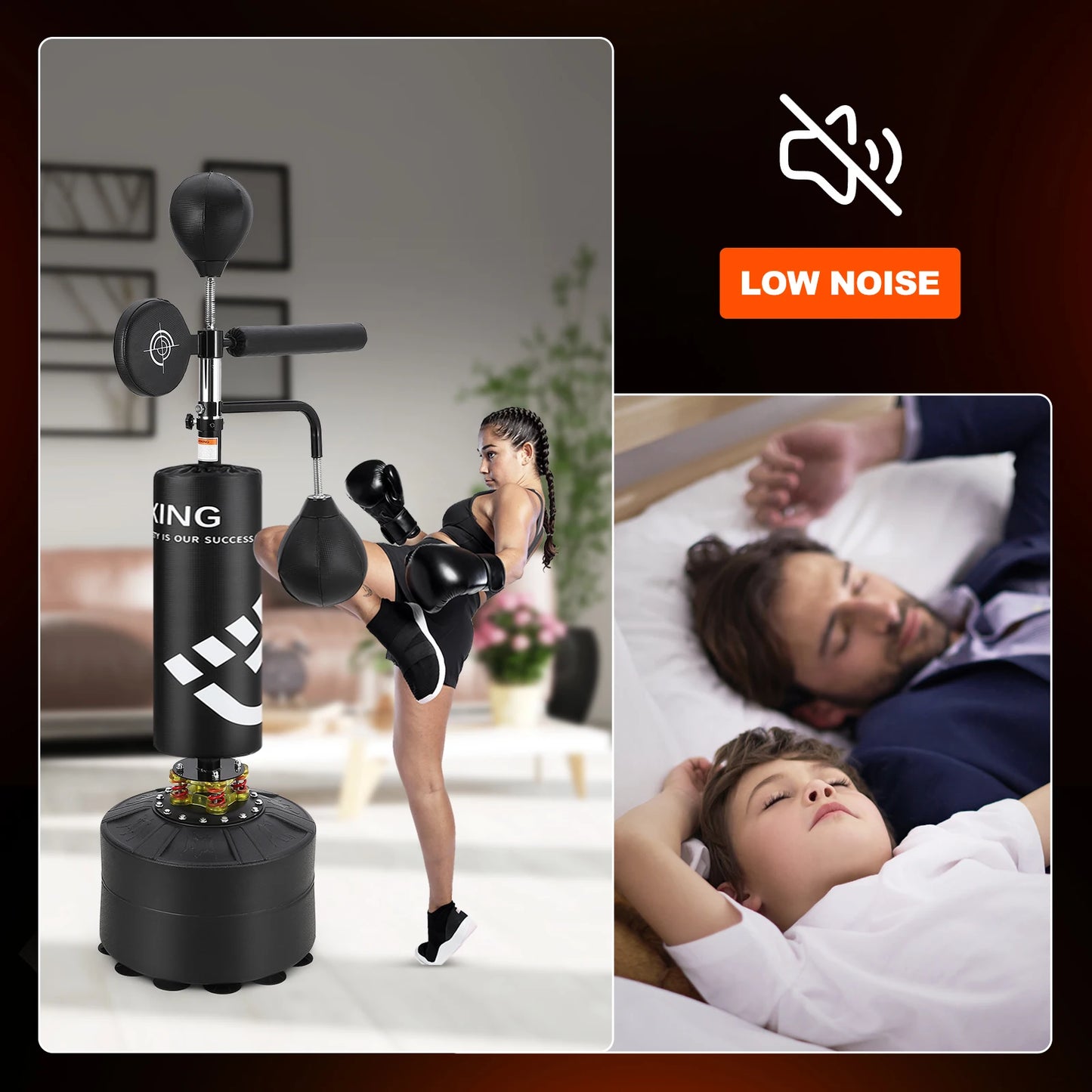 5 in 1 Punching Bag with Stand for Adult & Kids, Freestanding Speed Bag Hitting Target Heavy Kickboxing Bag, Adjustable Height