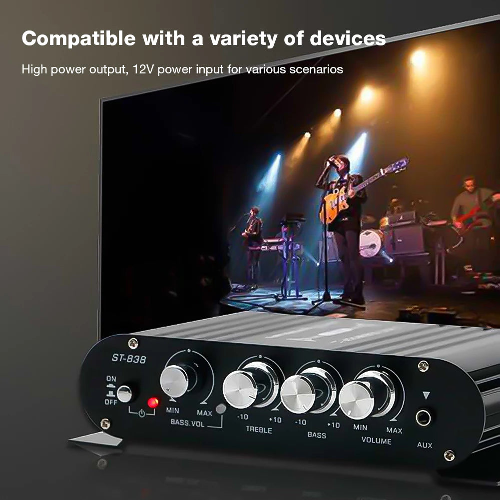 ST-838 Home Theater Amplifiers HiFi 2.1 Channel Power Amplifier Stereo Bass Sound Car Home Amp Media Player Subwoofer Amplifier