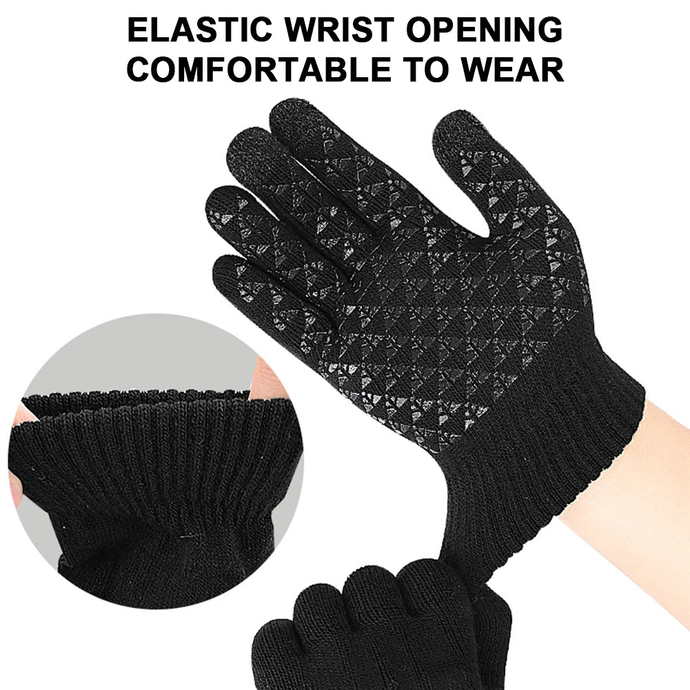 USB Electric Heated Gloves Full Finger Non-Slip Touch Screen Glove Windproof Thicken Thermal Knitting Mitts For Outdoor Cycling