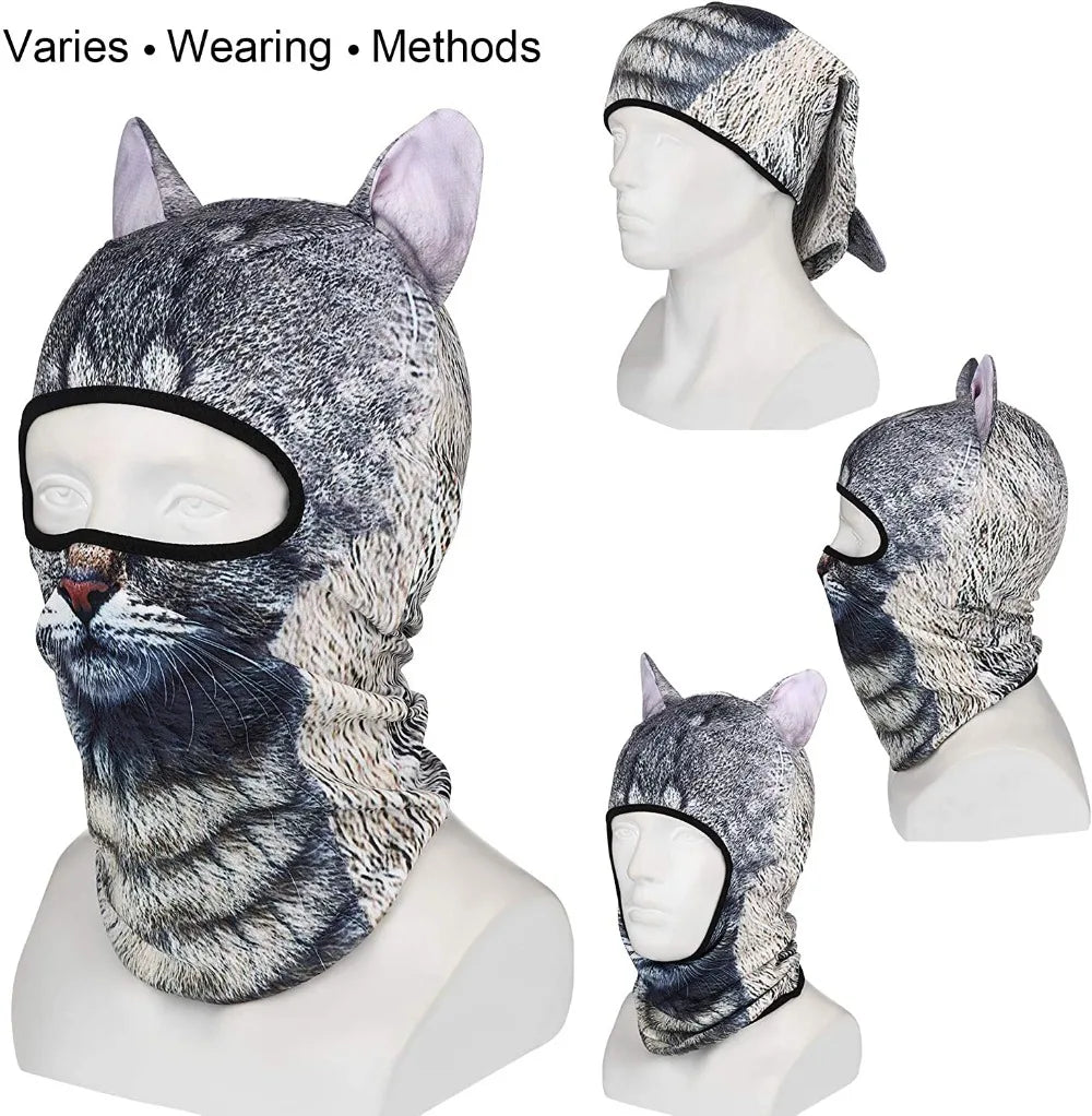 3D Animal Balaclava Bicycle Cycling Ski Hats Party Cat Dog Full Face Mask Funny Neck Gaiter Windproof Soft Animal with Ears Hats