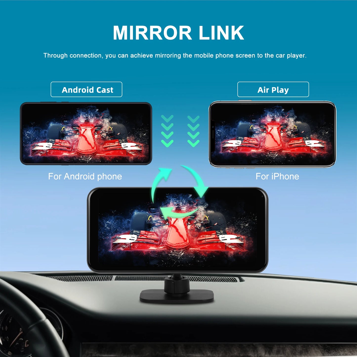 Podofo 6.25 inch Wireless CarPlay Android Auto Support Rear Camera  GPS Navigation Dashboard DVR 4K Bluetooth FM AUX