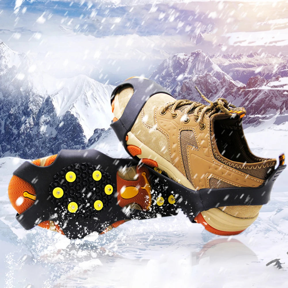 1Pair 10 Studs Snow Ice Gripper Climbing Shoe Spikes Grips 25-48 Size Anti-Skid Cleats Overshoes Crampons Spike Shoes Crampon
