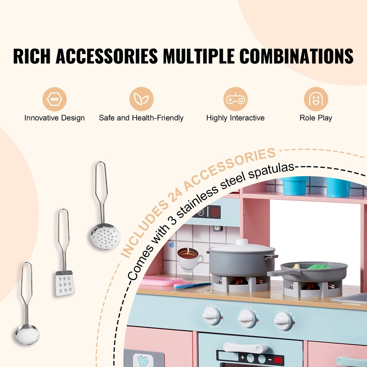 SucceBuy Pretend Play Cooking Toy for Kids Chef Playset Kitchen Accessories with Lights & Sounds for Toddles Girls Boys Ages 3+