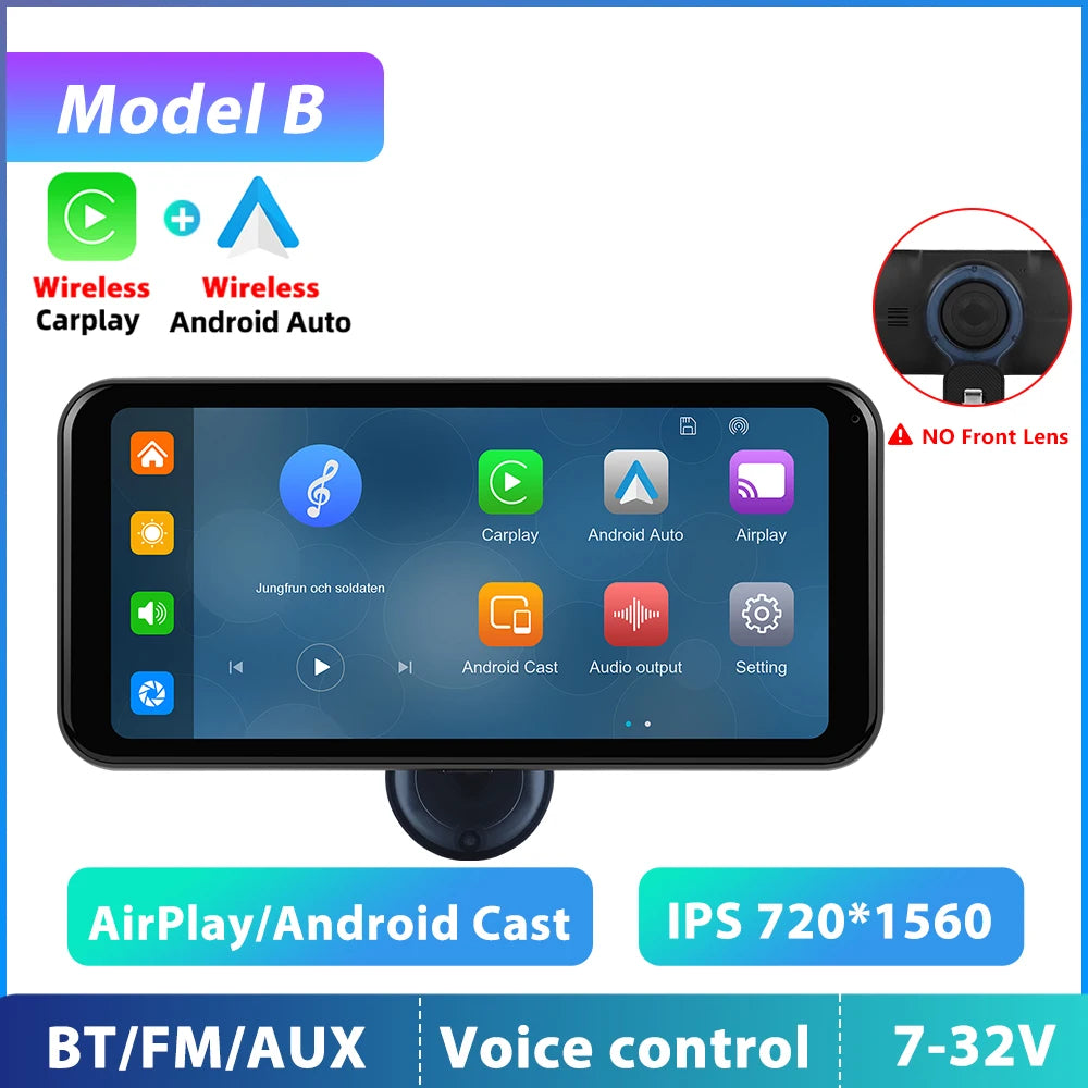 Podofo 6.25 inch Wireless CarPlay Android Auto Support Rear Camera  GPS Navigation Dashboard DVR 4K Bluetooth FM AUX