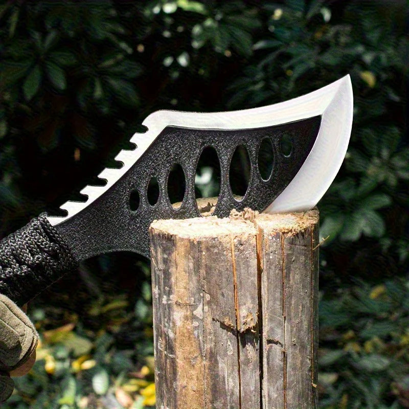 Portable Outdoor Jungle Camping Axe & Knife - Non-Slip Handle, Full Tang Stainless Steel Blade (58HRC) with Nylon Sheath, 27CM H