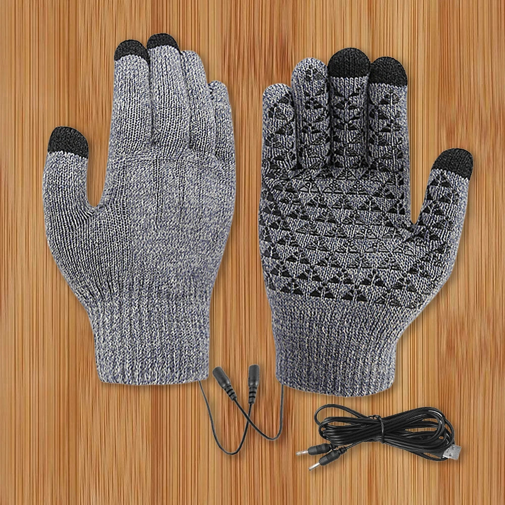 USB Heated Knitted Gloves Full Finger Gloves Non-Slip Touch Screen Gloves Thicken Thermal Knitting Mitts for Outdoor Sports