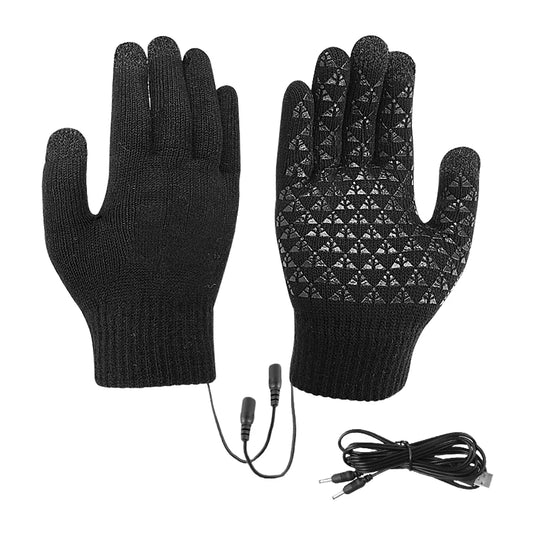 USB Heated Knitted Gloves Full Finger Gloves Non-Slip Touch Screen Gloves Thicken Thermal Knitting Mitts for Outdoor Sports