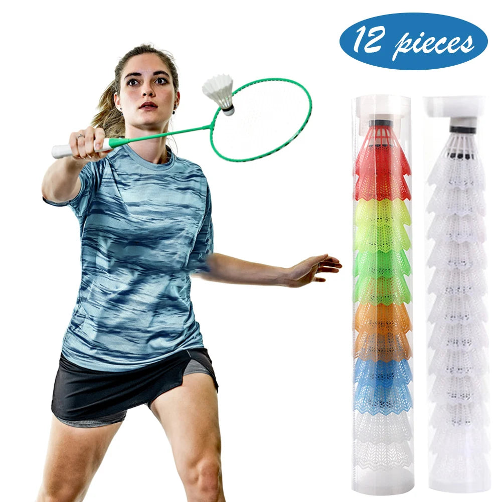 12PCS Plastic Badminton Colorful and White Shuttlecocks Foam Ball Head Plastic for Outdoor Training Family Movement Supplies