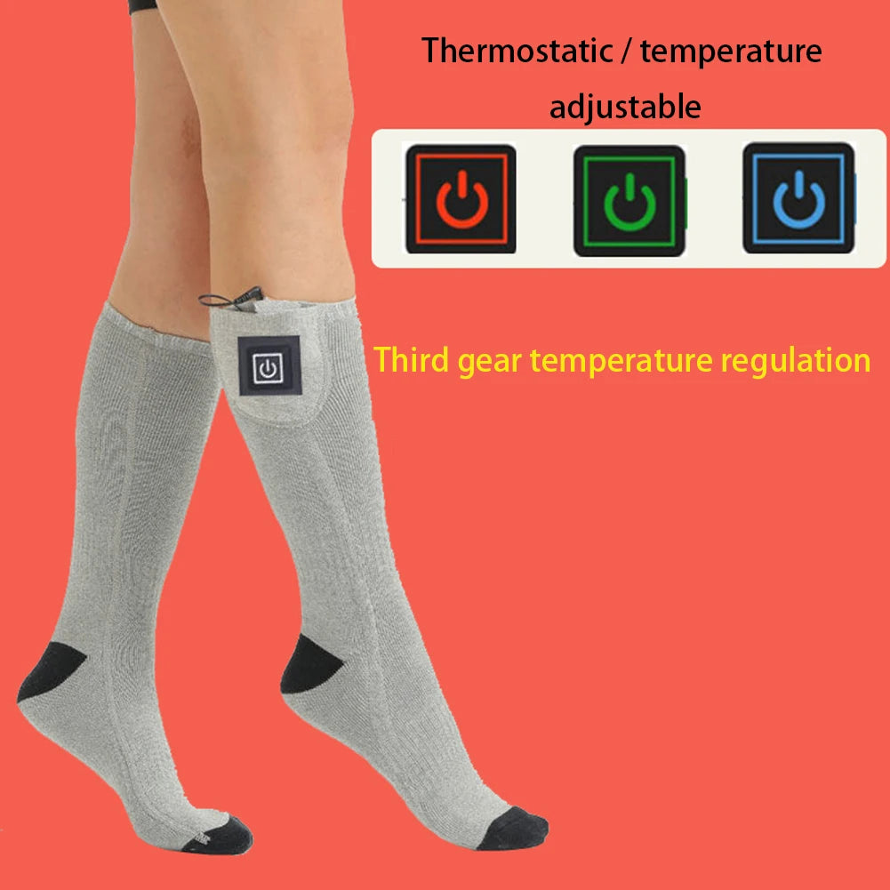 1Pair Winter Heated Socks Anti Slip Battery Powered Cold-Proof Skiing Sock Heating Warm Long Socks For Hiking Without battery