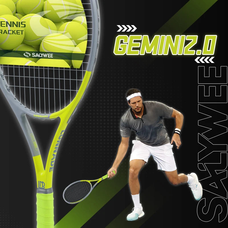 SALYWEE Gemini Composite Carbon Tennis Racket | Already Threaded 300±10g Ultra-Light for Beginners | Pro Unisex Training Racket