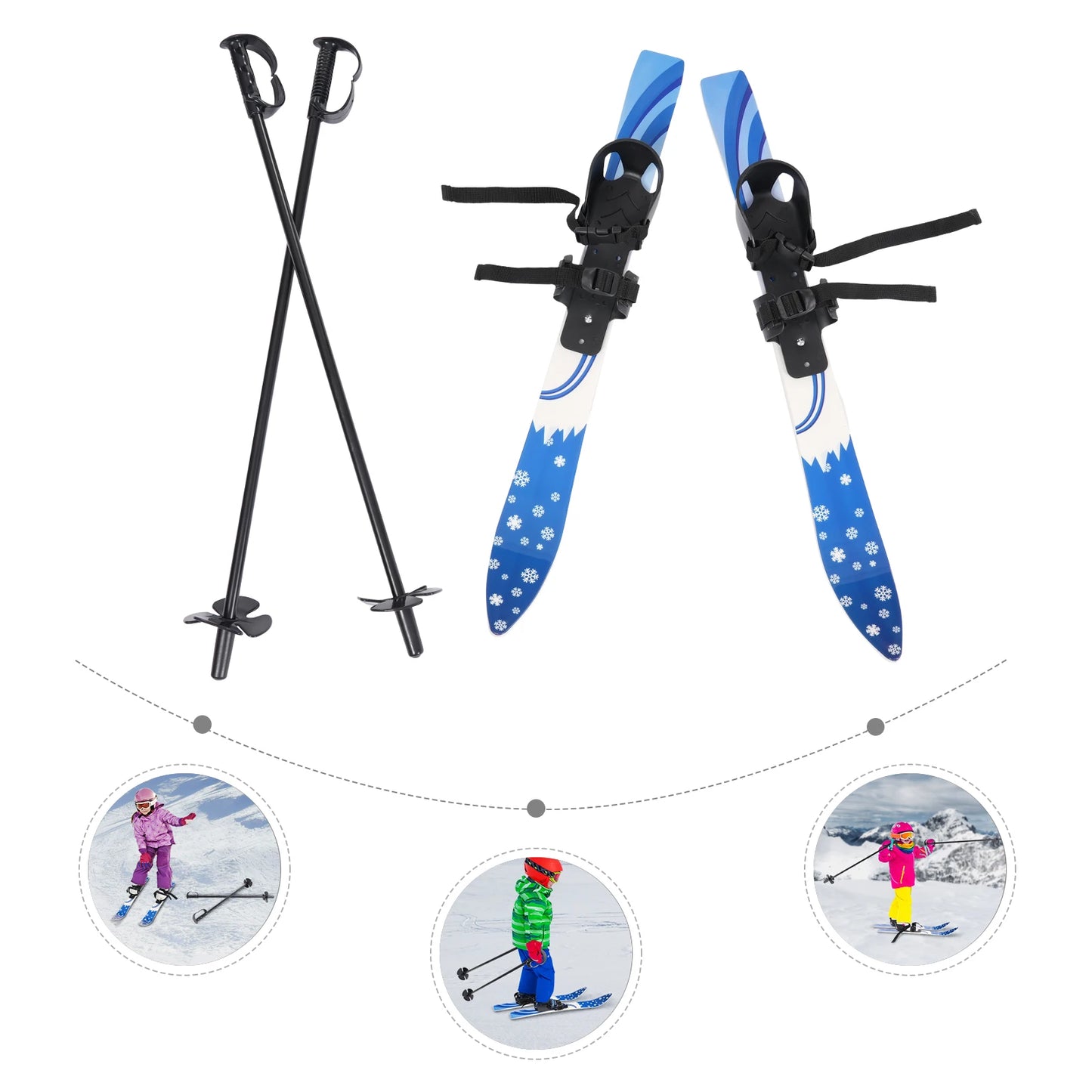 Blue ABS Ski Set,Kids Skis and Poles,Kids Beginner Snow Skis 68*6cm for Outdoor Activities