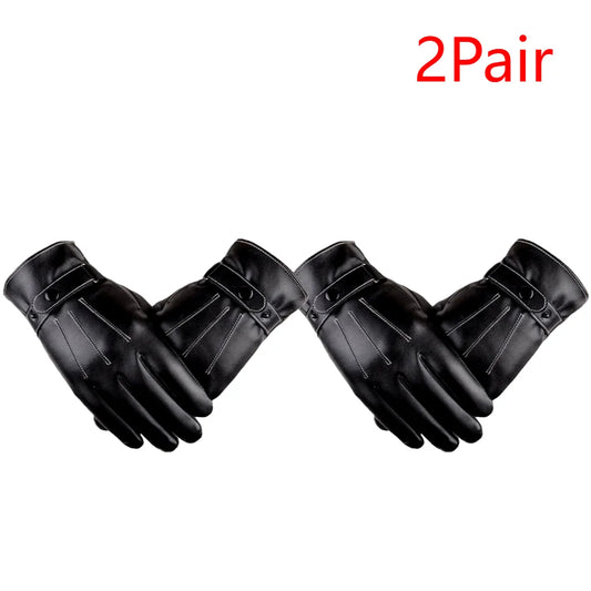 1-5Pair Men Cycling Warm Gloves PU Leather Protection Riding Gloves Adjustable Button Closure for Camping Climbing Hiking Sports