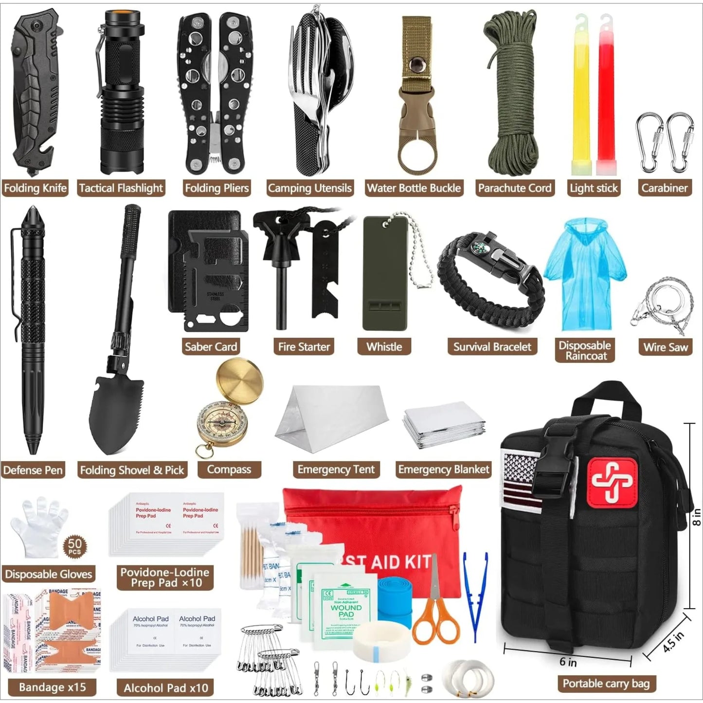 238Pcs Emergency Survival Kit, Professional Survival Gear Tool with Tactical Molle Pouch and Emergency Tent for Earthquake
