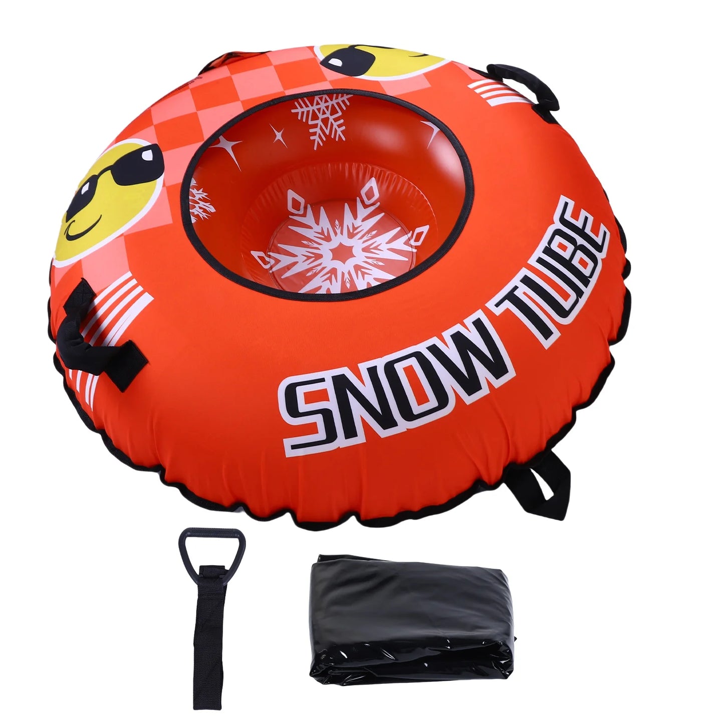 Inflatable Snow Sled 43.3 Inch Snow Tube PVC Cold Proof Ski Ring Winter Toy with 2 Handles and Towable Strap for Outdoor Sleddin