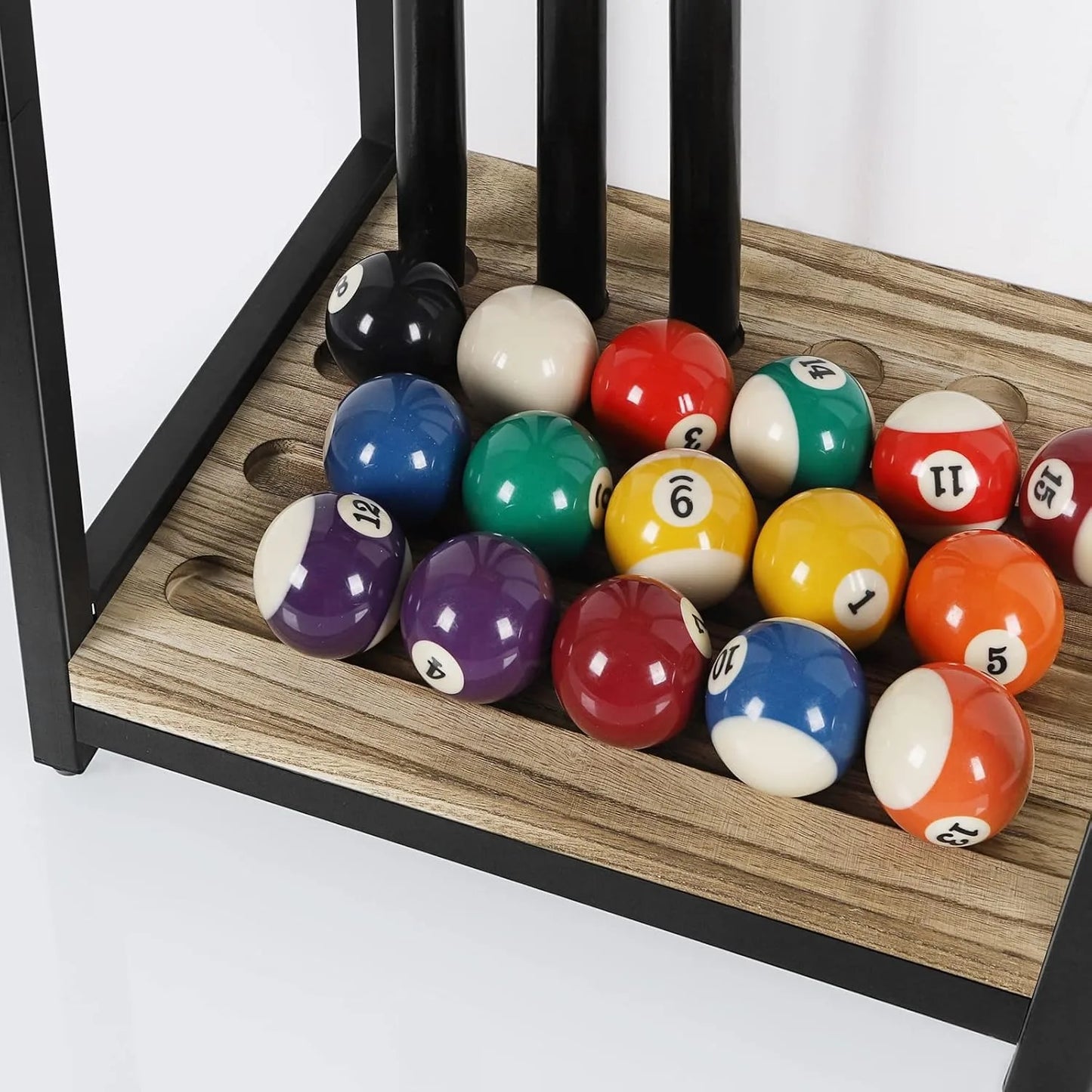 6-Cue Pool Rack Wood Floor Stand, Billiard Stick Holder for Game Room Club, Wall Mount Optional Pool Table Accessories