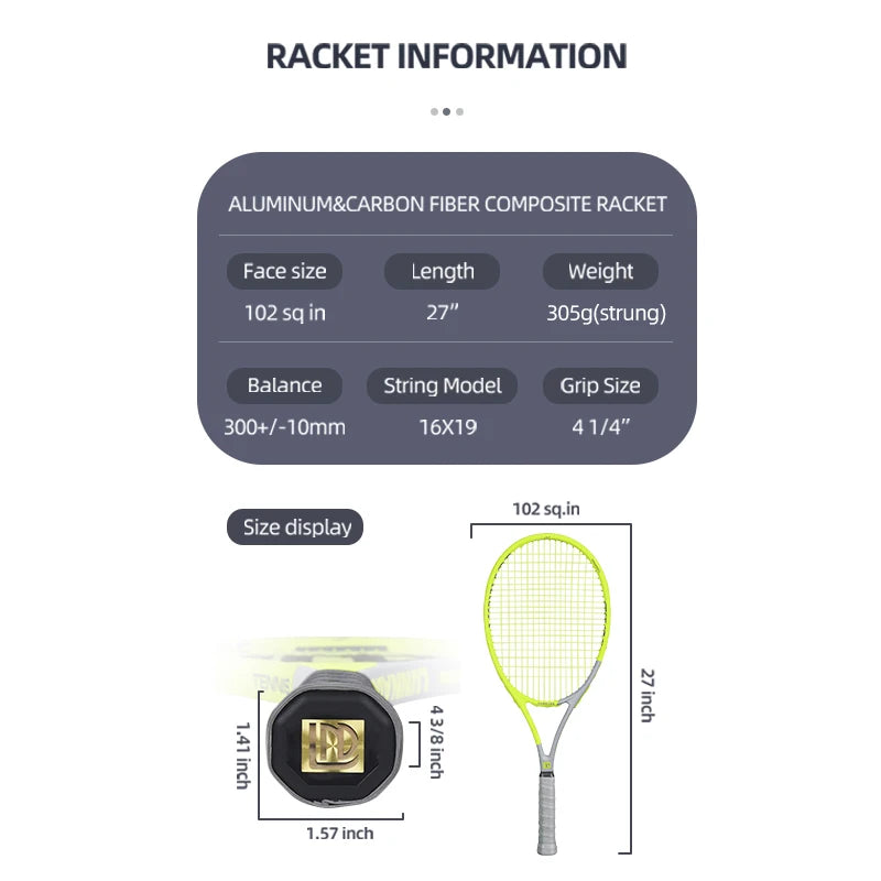 SALYWEE Gemini Composite Carbon Tennis Racket | Already Threaded 300±10g Ultra-Light for Beginners | Pro Unisex Training Racket