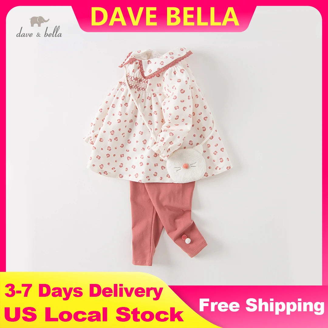 Dave Bella Girls Blouse Pants Sets Spring Autumn Long Sleeve Shirt with Bag Trousers 3pcs Suit Children Casual Cloth DB3222983