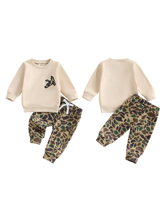 Toddler Boy 2Pcs Winter Outfit Long Sleeve Bear Embroidery Hoodie Jogger Set Cozy Clothes for Cold Weather