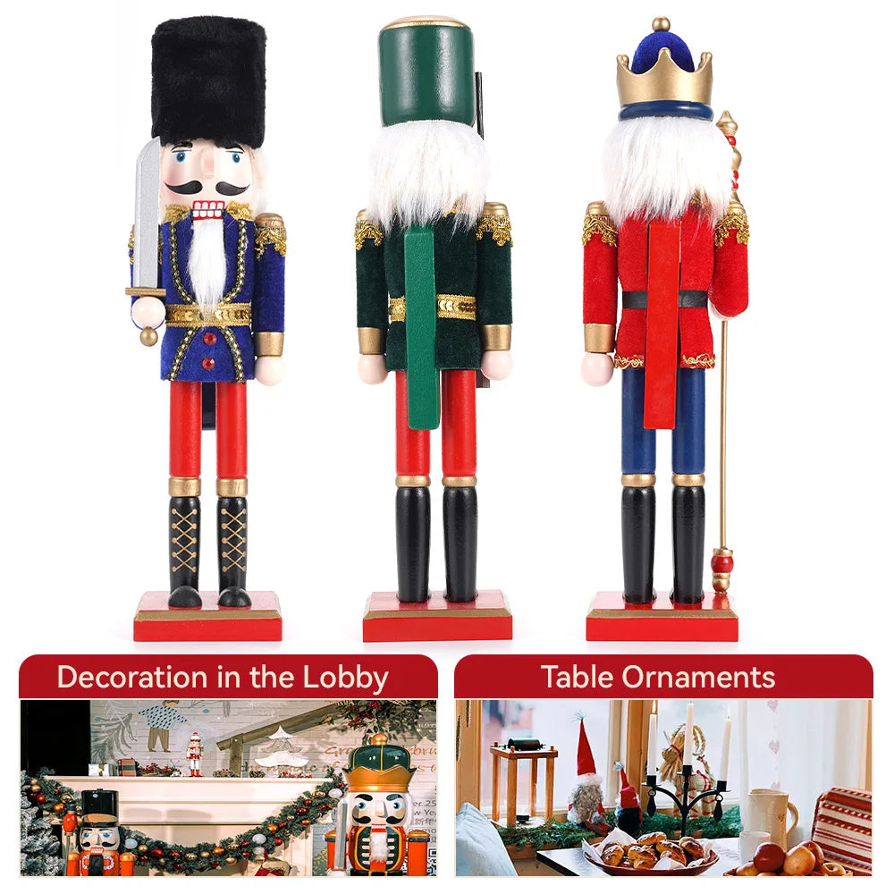 38cm Christmas Decoration Large Wooden Nutcracker Soldier Doll Christmas New Year Gift European Style Desktop Decoration
