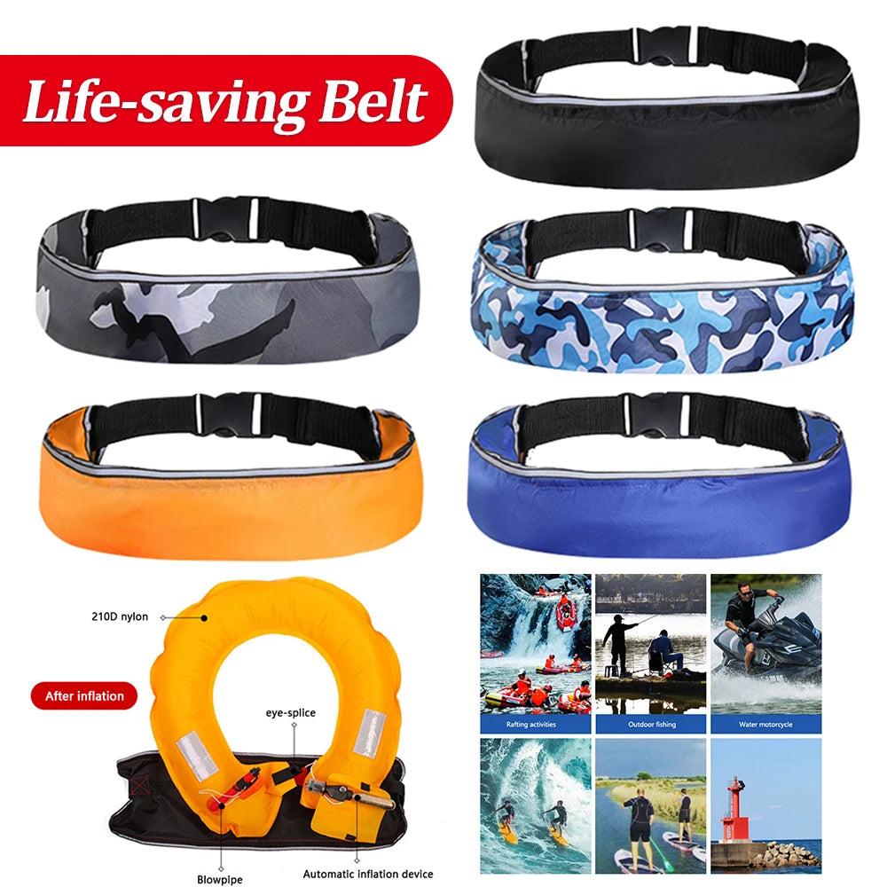 Inflatable Drifting Safety Life Belt Wear-resistant 100N Buoyancy Survival Suit Safe Adjustable Webbing for Swimming Sea Fishing