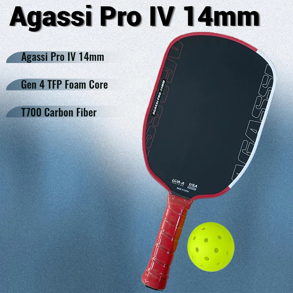Agassi Pro 4 Pickleball Paddles 14mm OEM Gen 4 TFP Foam Core T700 Carbon Fiber More Power & Spin