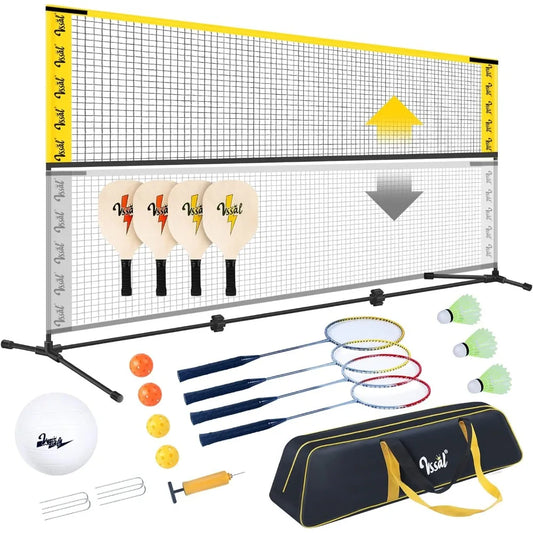 NEW - 10FT Portable All-in-One Badminton, Pickleball and Kids’ Volleyball Net Set Half Court (10ft Wide x 7ft max