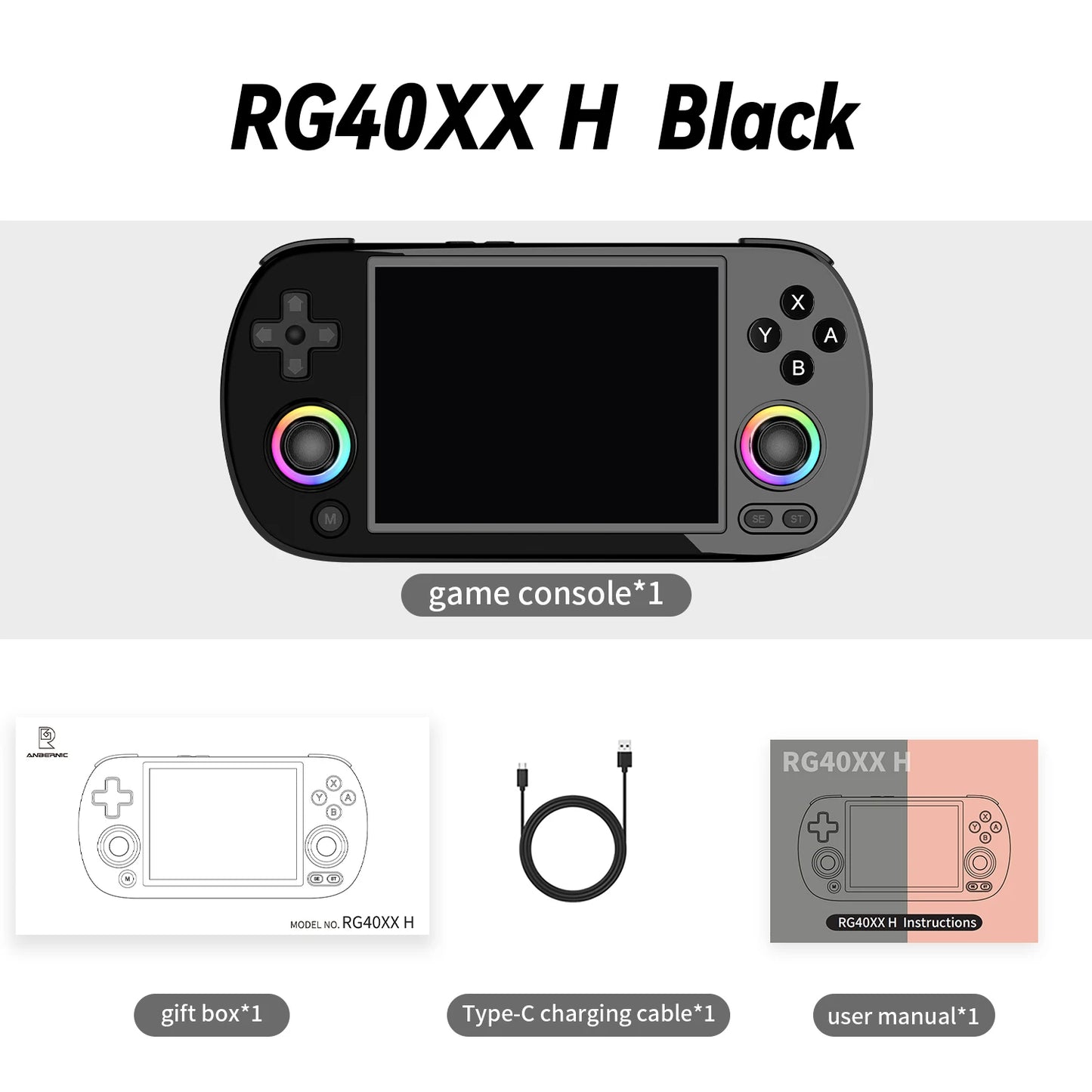 ANBERNIC RG40XX H Handheld Game Console 4.0" IPS Screen Linux 64-bit System Retro Video Gaming Console 5K+ Games With RGB Light