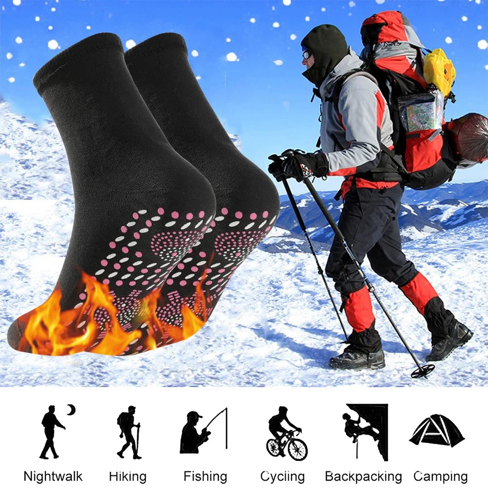 1pair Unisex Winter Warm Self-Heating Health Socks Pain Relief Outdoor Anti-Cold Therapy Magnetic Thermal Stockings Men/Women