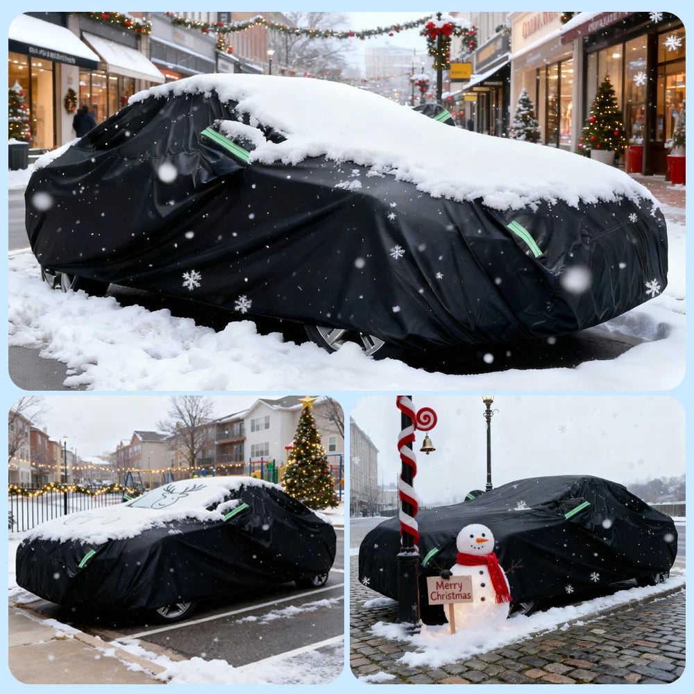190T Thermal SUV Four-Door Full-Cover Car Cover Winter Snow and Frost Resistant Side Zipper Design Black Universal Fit