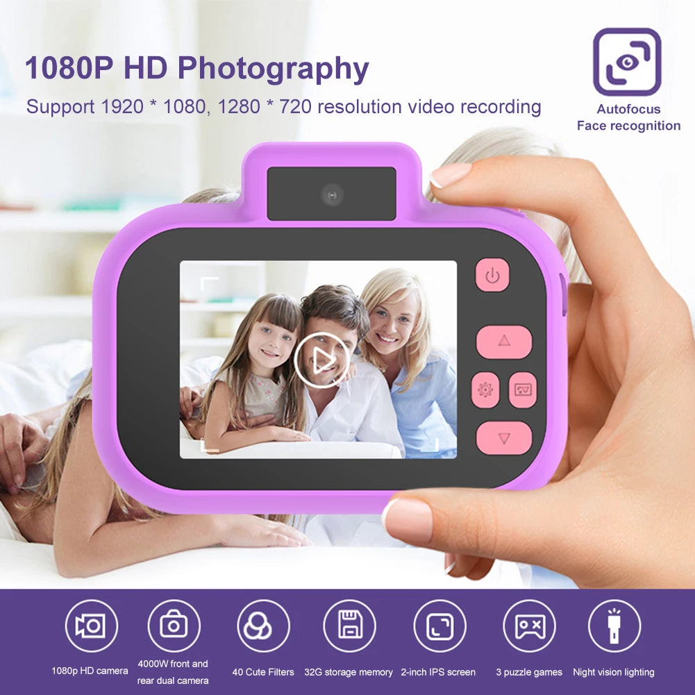 Multifunctional Camcorder Toy Portable Micro Camera Toy with Lanyard Child Selfie Camera Toy USB Charging for Kids Holiday Gifts