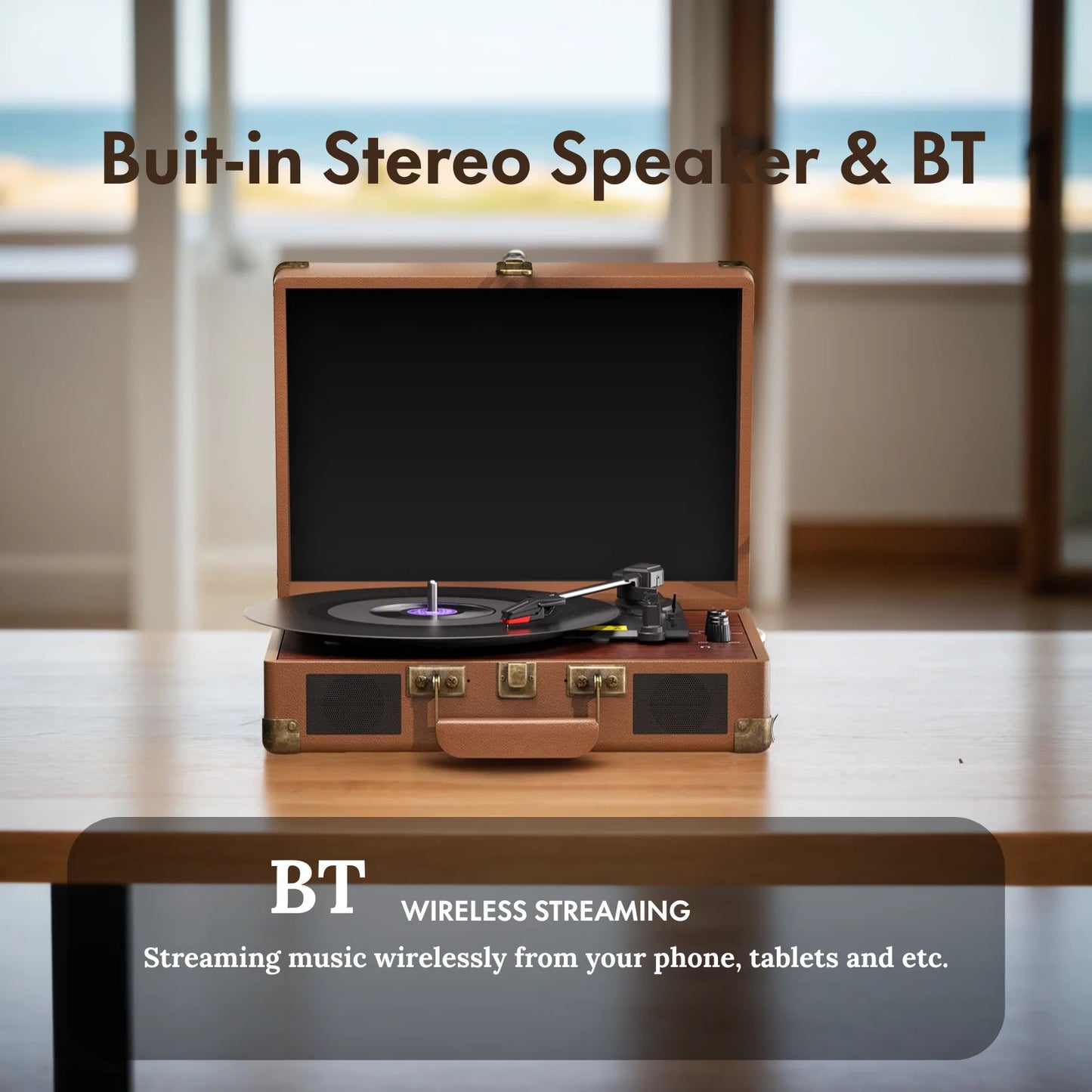 MAIO  Record Player, 3-Speed 33/45/78RPM Vinyl Spinner with 2 Built-in Stereo Speakers, Headphone Jack