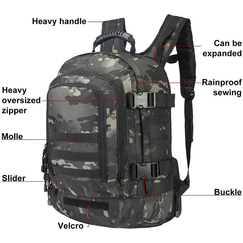 Extra Large 60L Travel Laptop Backpacks Military Tactical Backpack For Men Women Water Resistant Sturdy Outdoor Camo Bag
