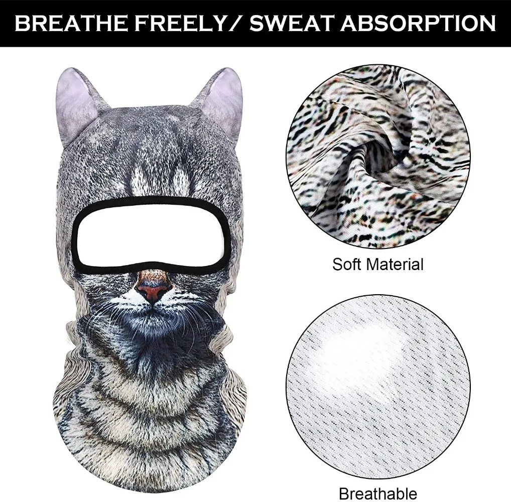 3D Animal Balaclava Bicycle Cycling Ski Hats Party Cat Dog Full Face Mask Funny Neck Gaiter Windproof Soft Animal with Ears Hats