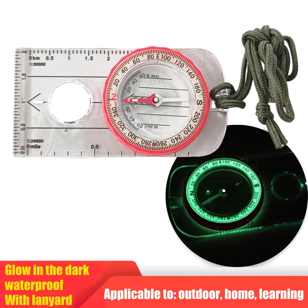 Luminous Compass High Accuracy Waterproof Adventure Warehouse Compass Multifunctional Outdoor with Magnifier for Hiking Survival