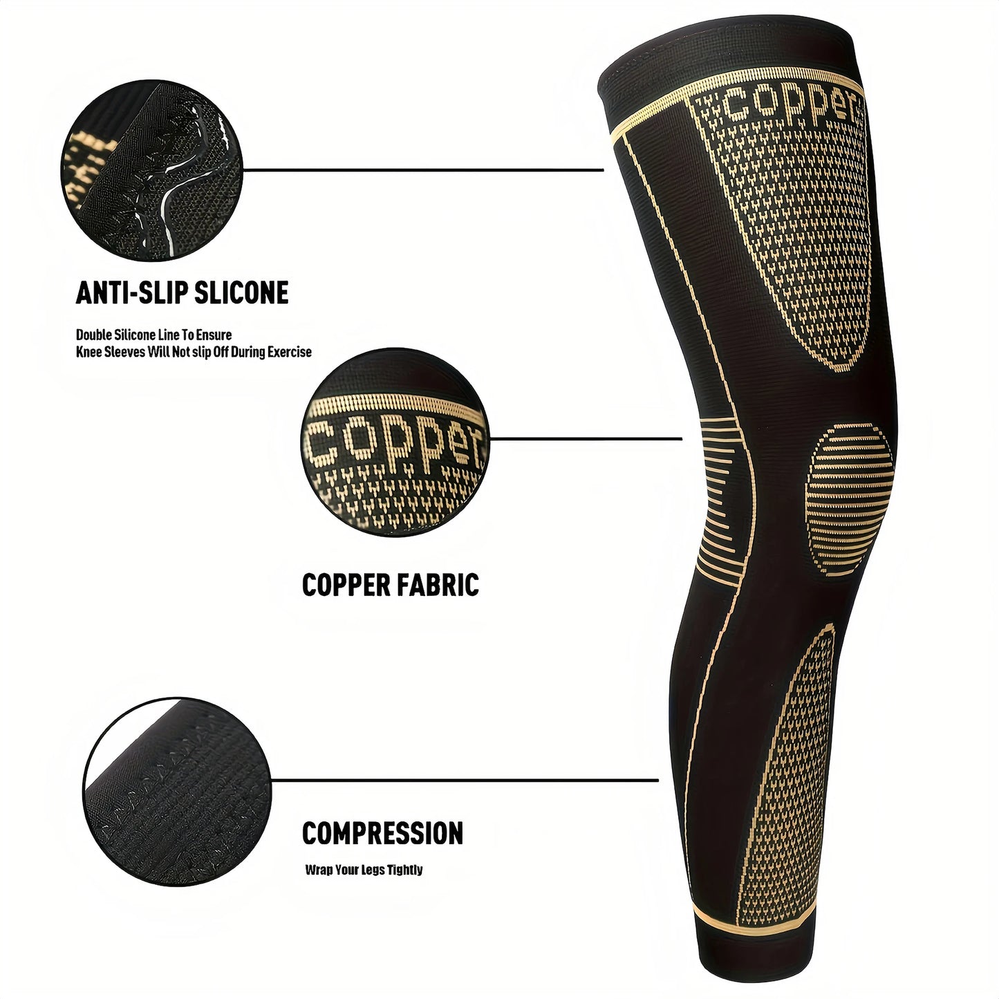 2 Pack Copper Ion Sports Knee Pads, Extended Leg Pads, Knee Protection, Calf Compression Basketball, Football and Tennis Sports Knee Pads and Leg Pads