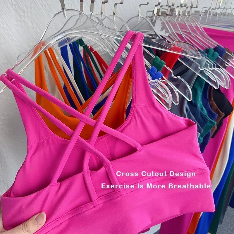 New 2 Piece Yoga Set Breathable Fitness Suit Cross Back Yoga Tops Peach Butt Yoga Pants Pilates Running Fitness Suit